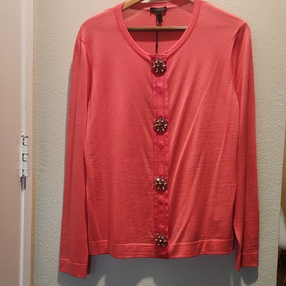 Pink Cardigan with Floral Buttons